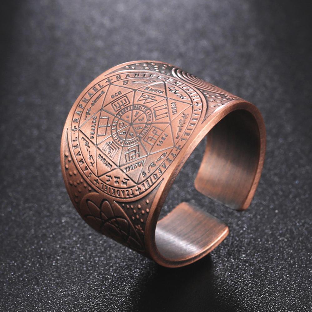 Anelli di Salomone Vintage Sigillo dei 7 Arcangeli per Uomo Bronzo Rame Runa Vichinga Anello da Dito Amuleto Gioielli