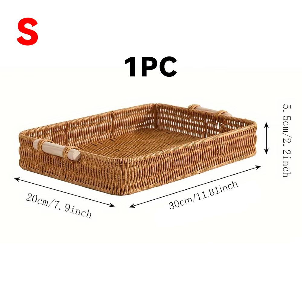 

2Pcs Rattan-like Woven Basket Set Rectangular Double Ear Tray Heat Resistant Fruit Snack Storage Ramadan Decor Living Room Home