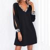 Plus size women clothing Fat Sister European Autumn New V-neck Sequins Patchwork Arm-Exposed Leisure Long sleeve dress S-5XL
