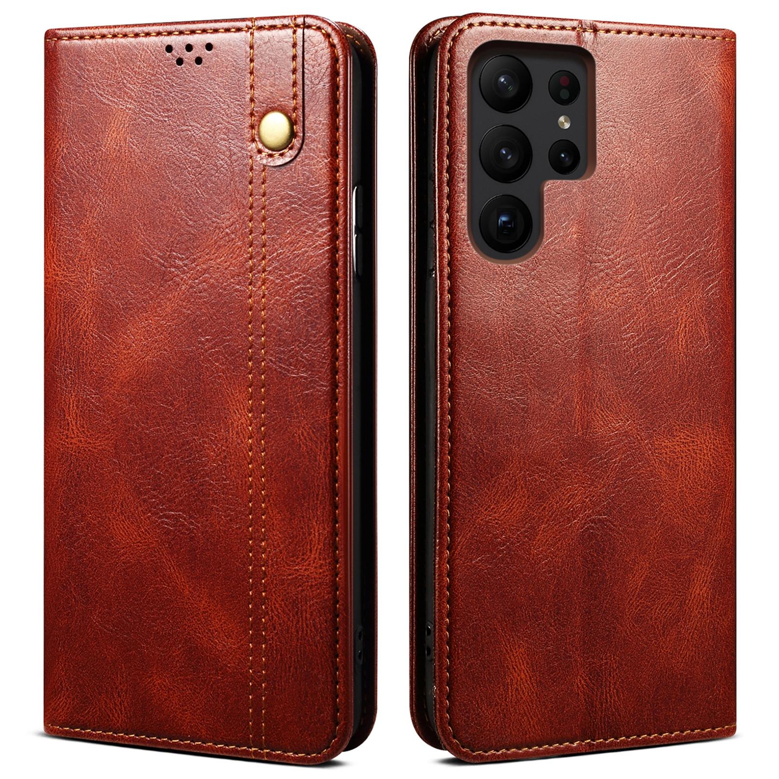 

For Samsung Galaxy S25 Ultra Case Crazy Horse Texture Waxy Leather Wallet Stand Phone Cover B