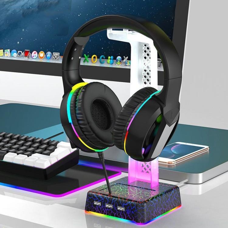Z3 Cracked With 3USB Expansion Port Headphone Stand RGB Ambient Light Headphone Display Holder чёрный