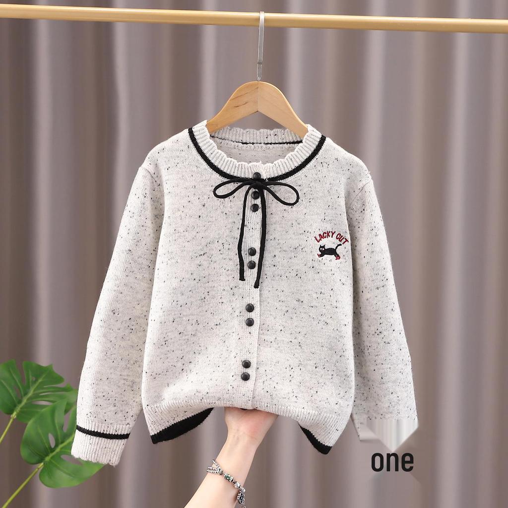 Girls' Stylish Korean-Style Knit Cardigan Sweater – Long-Sleeved, Spring/Autumn Academy Look