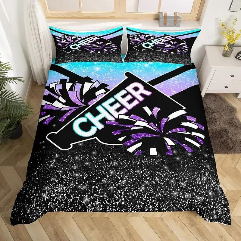 Gymnastikälskare Tvilling Kung Påslakan Set Graffti Cheerleader Sängkläder Set Polyester Drömsk Flickig Cheerleading Täckeöverdrag