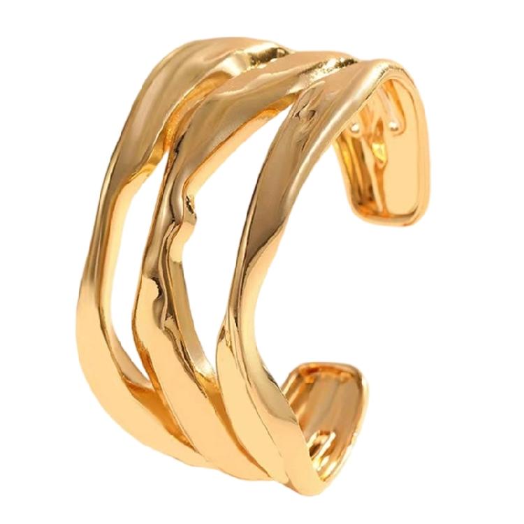 

Stylish Gold Plated Textured Open Bracelet Adjustable for Everyday Elegant Comfort Wear Fashion Accessory 1