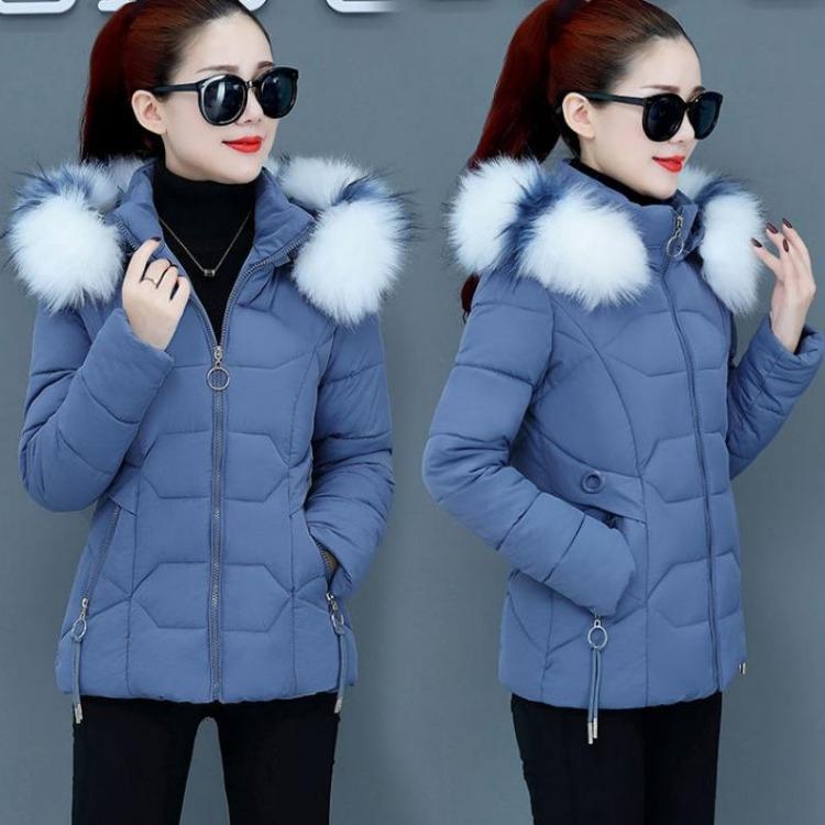 

Women Winter Jacket Hooded Parka With Faux Fur Collar Down Coat Outwear Ladies Overcoat M чёрный