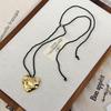 Korean Chic Heart Pleated Black Rope Necklace: Women's Adjustable Long Chain for Sweaters