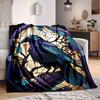 1pc Stained Glass Raven Print Blanket   Lightweight Flannel Throw Blanket For Sofa, Bed, Living Room, Office, Outdoor Travel, Camping