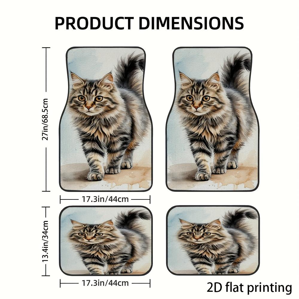 4pcs Car Floor Mats, Long-Haired Cat In Watercolor Design, Universal Fit For Front And Rear Seat Accessories, Material, Wear Res