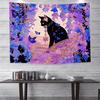 Enchanted Cat Tapestry  Vibrant Wall Hanging with Purple Flowers for Bedroom and Living Room Decor Perfect Gift