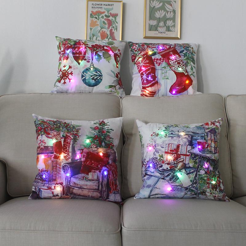 LED Licht Weihnachten Kissen Kissenbezug Weihnachtsmann Elch Schneeflocke Xmas Laterne Leuchten Kissenbezug Winter Feiertagsdekoration