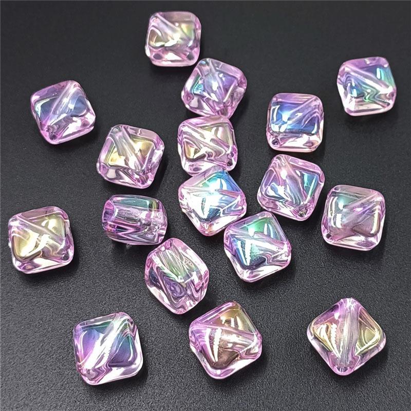 Necklace Making Acrylic DIY Bracelet Loose Beads Transparent Material Square Handmade Fashion Diagonal Hole Jewelry Accessories UV Dazzle Color 10pcs