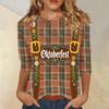 Women Casual Three Quarter Sleeve Oktoberfest Print Round Neck Top Lightweight Soft Fabric Festival Shirt