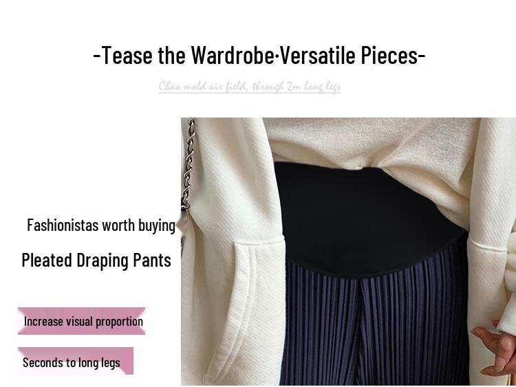 New Summer Pleated High Waist Floor-Length Wide-Leg Pants