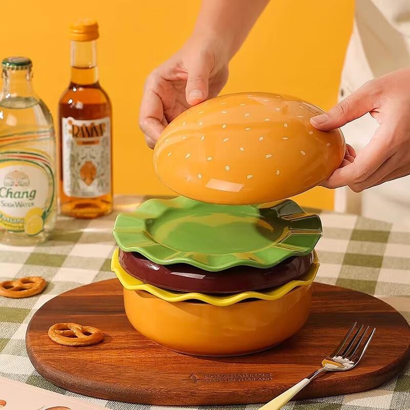 Cute Cartoon Hamburger Ceramic Dinnerware Set