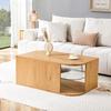 Modern Coffee Table with Storage, Natural Wood and Glass Shelf, Minimalist Living Room Table for Home Office, Apartment and Small Spaces (100x60x42cm)