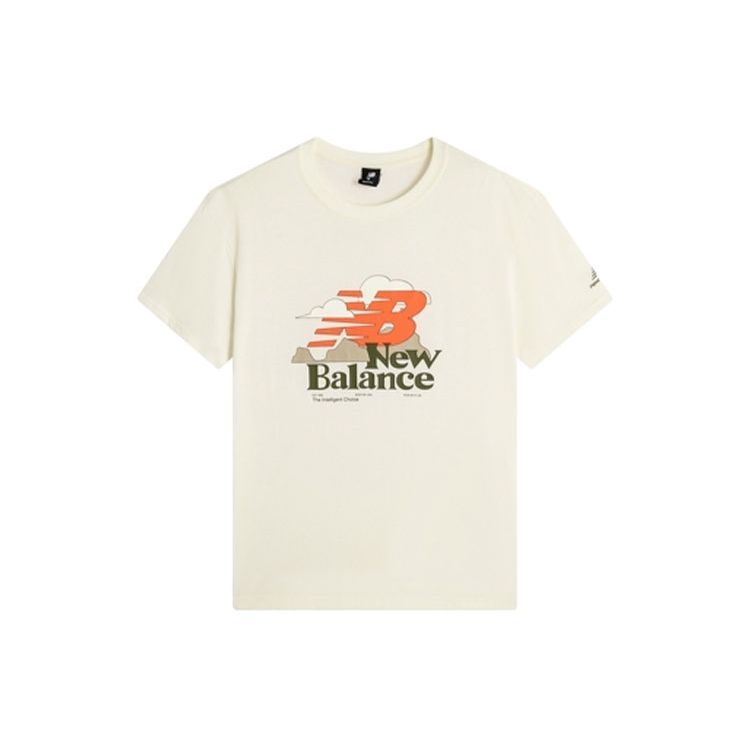 

New Balance Логотип Принт Повседневная футболка с коротким рукавом и круглым вырезом Мужские топы Бежевый AMT22365-IV