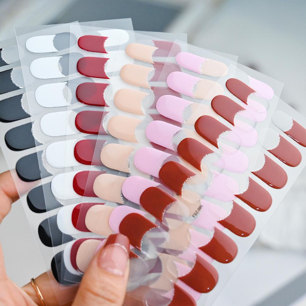 16Tips Semi-Cured Gel Nail Sticker Pure UV/LED Lamp Gel Nail Polish Wraps Long-Lasting Full Cover Gel Sticker Nail Decor##