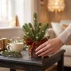 Christmas Tree Tabletop Decoration with Wooden Log Base, Gold Bells and Velvet for Holiday Home Decor