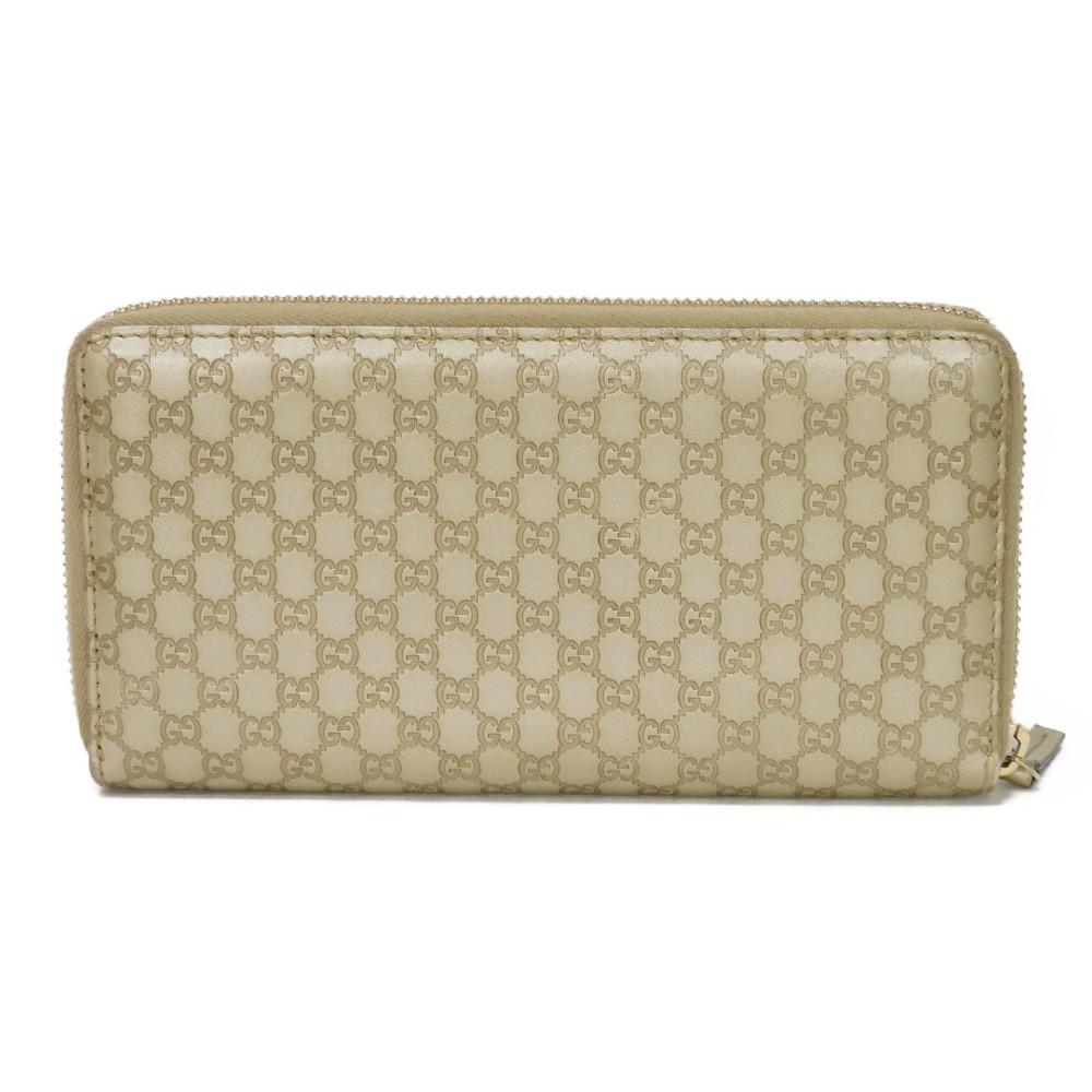 Used Guccissima Ribbon Zip-Around Wallet (9539) 388680 7940 Zip Around Micro GG Ribbon Champagne Gold Women's from