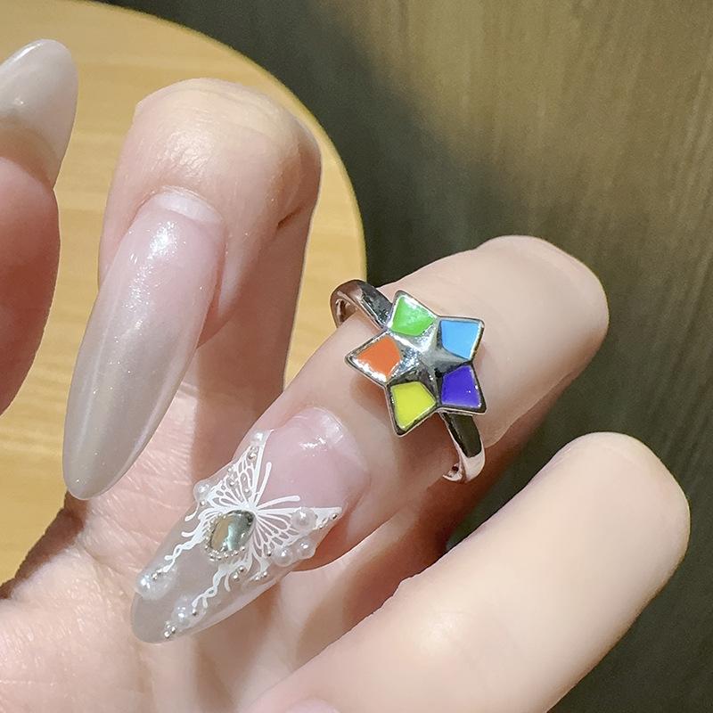 Niche Design Ring Series Personalized Star Drip Oil High Sense Stacked Open Ring Women'S Fashion French