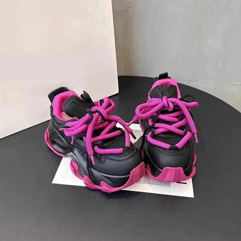 Black Platform Women's Sneakers Spring Lace-Up Thick Bottom Vulcanize Shoes Woman Breathable Sports Shoes Ladies