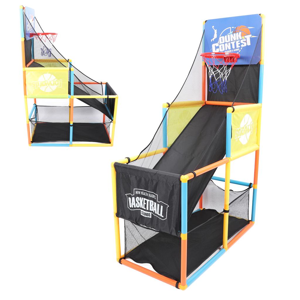 Kinder-Basketballkorb, Einzelschuss-System, Spielset für drinnen und draußen, Sportspielzeug mit 2 Bällen, Luftpumpe