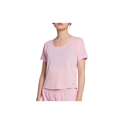 Breathe Miler Μονόχρωμο Μοντέρνο Casual Αθλητικό Κοντομάνικο Ριγέ T-Shirt με Διχτυωτό Αερισμό και Στρογγυλή Λαιμόκοψη Γυναικείες Μπλούζες Ροζ AJ8142-629