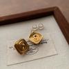 Metal Square Spiral Texture Earrings, Stud Earrings, Women's Light Luxury Retro Minimalist High-end Sense Three-dimensional Cold Personalized Earrings