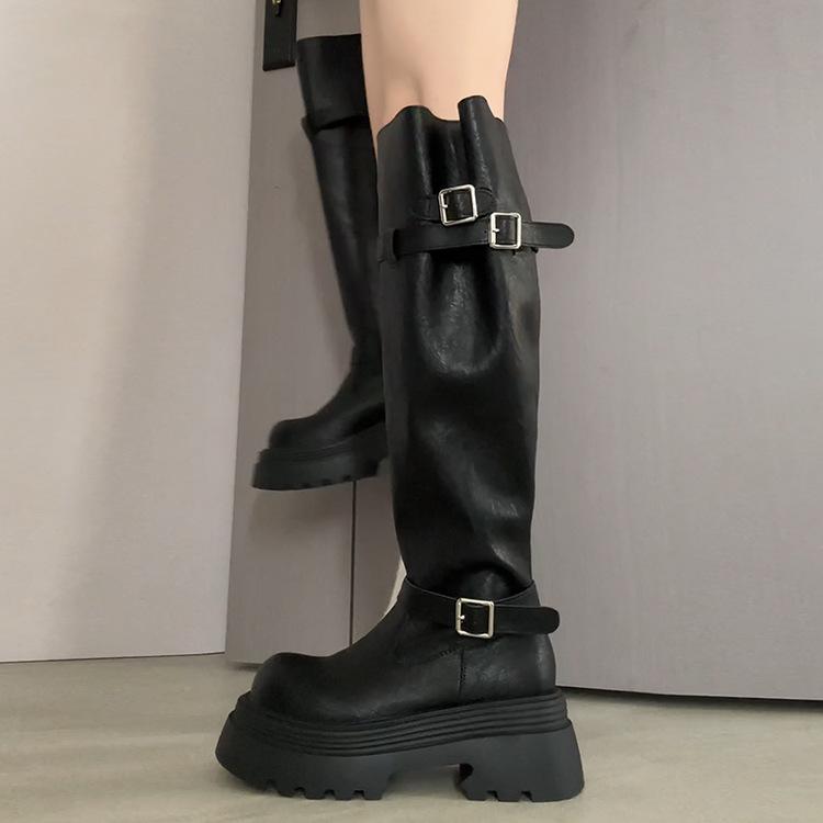 Maillard Grober Absatz Holzstiefel Kinder 2025 Herbst Skinny Aber Kniehohe Stiefel Ritterstiefel Frauen