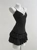 European-Inspired Sweet Polka Dot Bow Waist-Cinching Lace Slip Dress
