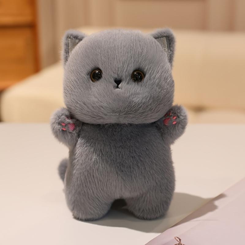 Soft Plush Cat Stuffed Animals - Cute Siamese-like Kitty with Expressive Eyes, Fluffy Ears - Beige/Gray/White/Black Colors - Safe Plush Toy for Kids,