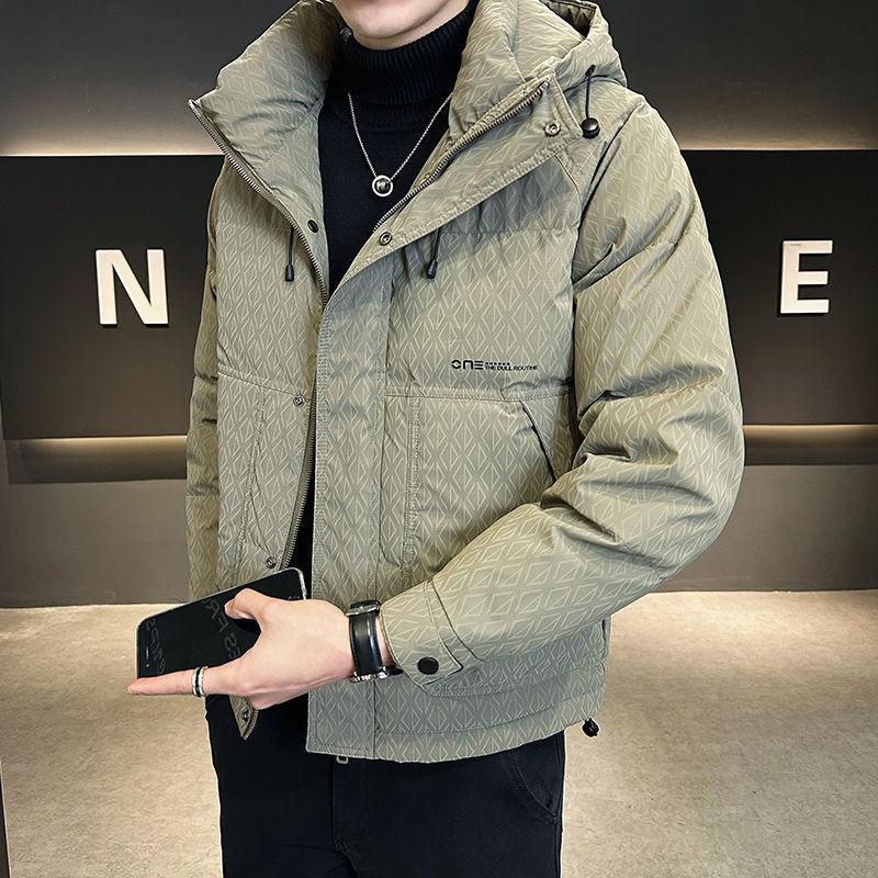 

Куртка-пуховик с капюшоном, мужская, новая зимняя, утепленная, с принтом ромбов 4XL