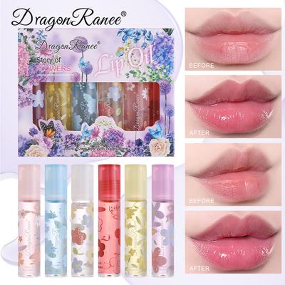 Transparentes, farbloses Lippenöl, 6-teiliges Set, feuchtigkeitsspendender, rollender Lippenbalsam