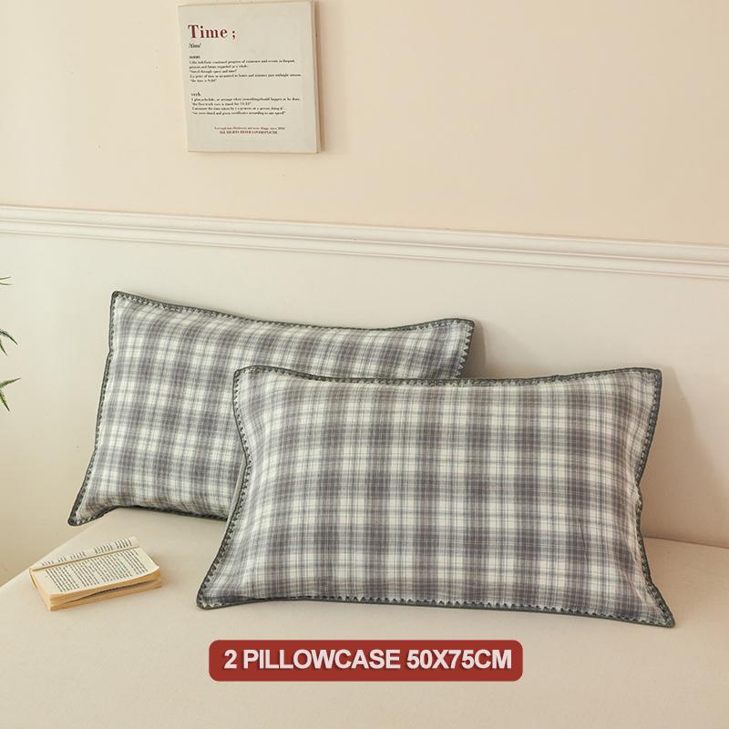 100% Cotton Bedding Set Luxury Duvet Cover Set- 1 Duvet Cover with 2 Pillowcases, Classic Plaid Style,Comforter Set Cover