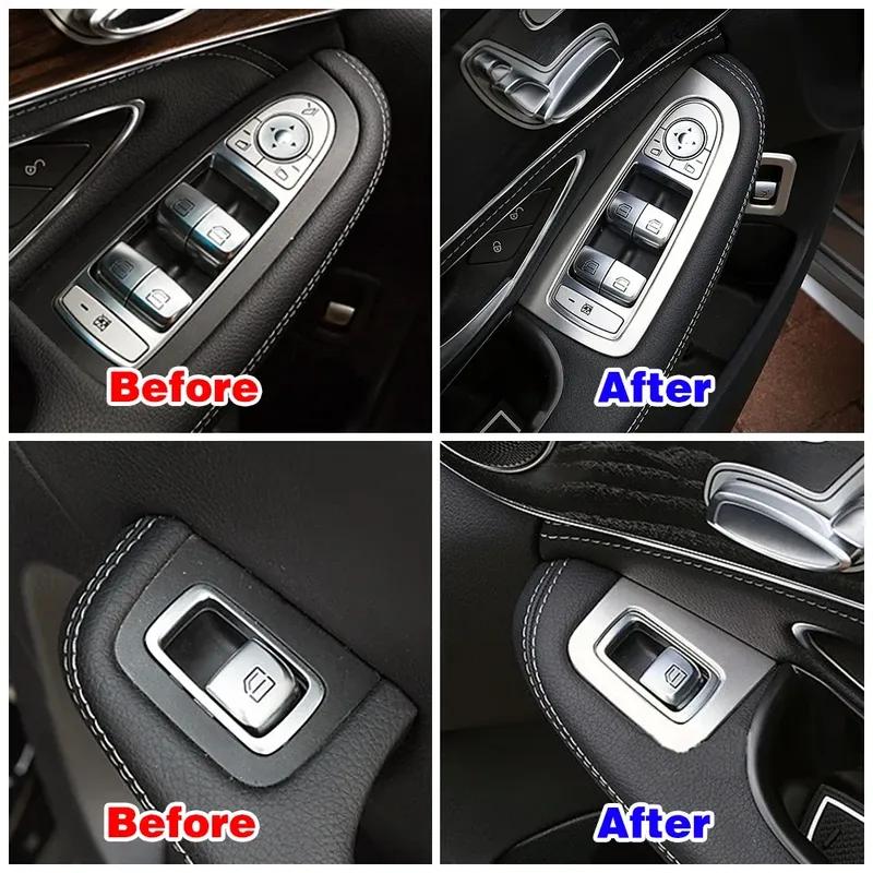 For Mercedes Benz GLC C Class W205 X253 2015- Metal Silver Car Window Lift Button Frame Cover Trim Sticker Car Accessories