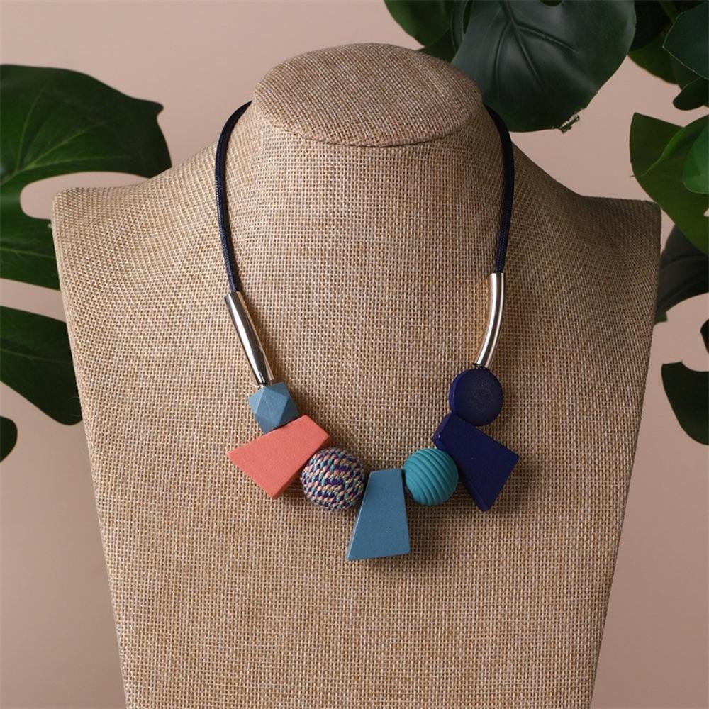 Beads Simple Geometric Necklace Colorful Ethnic Style Necklace Elegant Wood Necklace Women