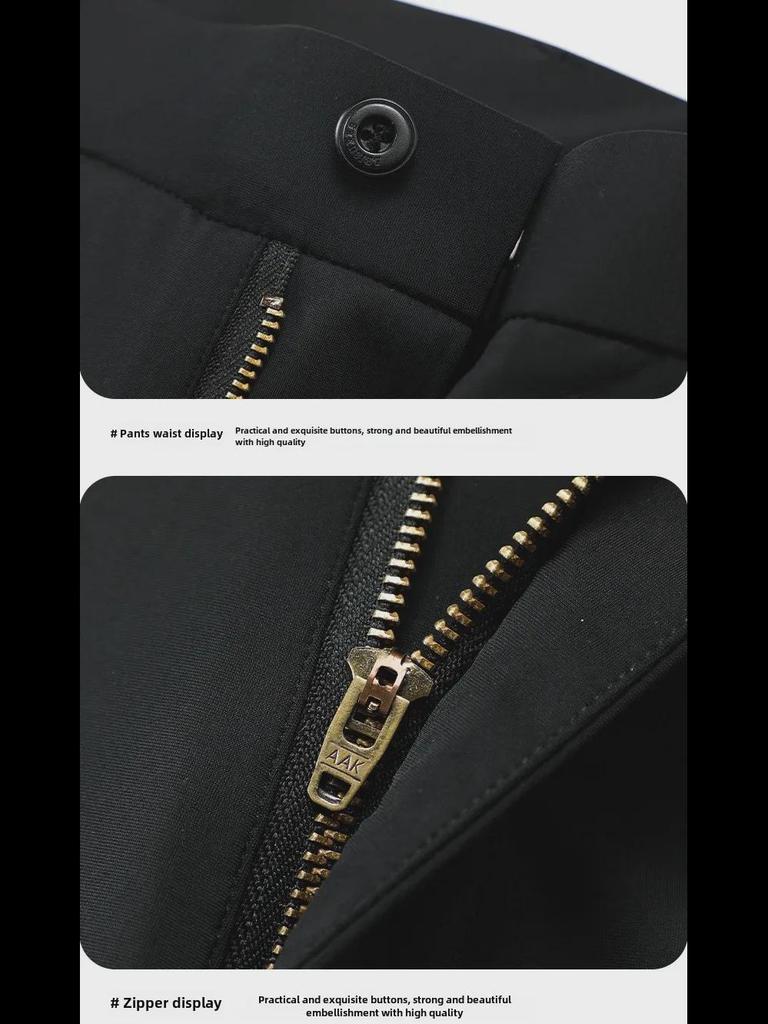 Men's Thickened Nylon Casual Pants - Milk Silk, High Elastic, Straight, Loose Business Trousers with Velvet Inside for Spring and Autumn.