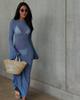 European & American Women's Summer Knitted Backless Long-Sleeve See-Through Floor-Length Dress