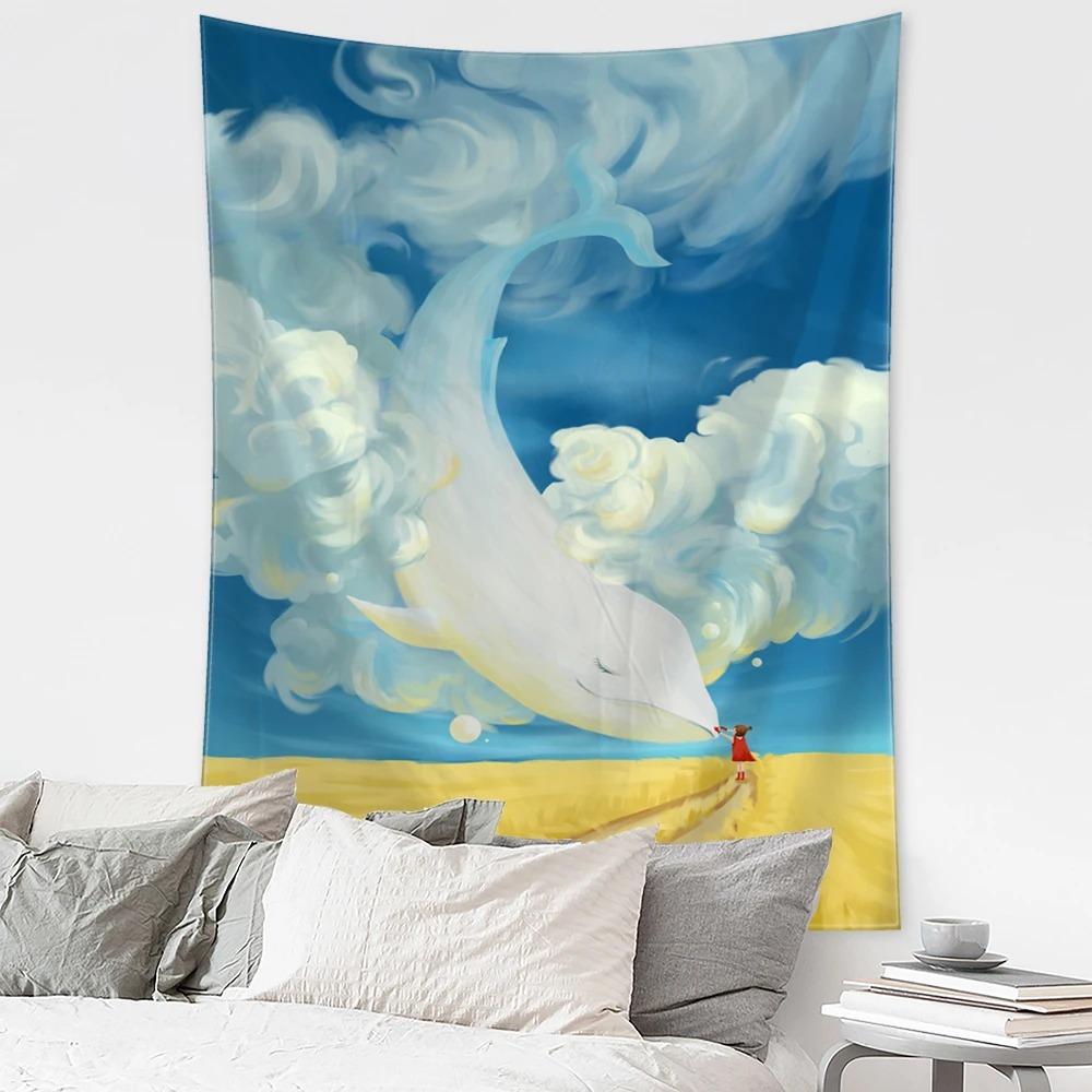 

Подводный мир Кит Декоративный гобелен Домашняя стена Гостиная Офис Декоративный гобелен 100x75cm