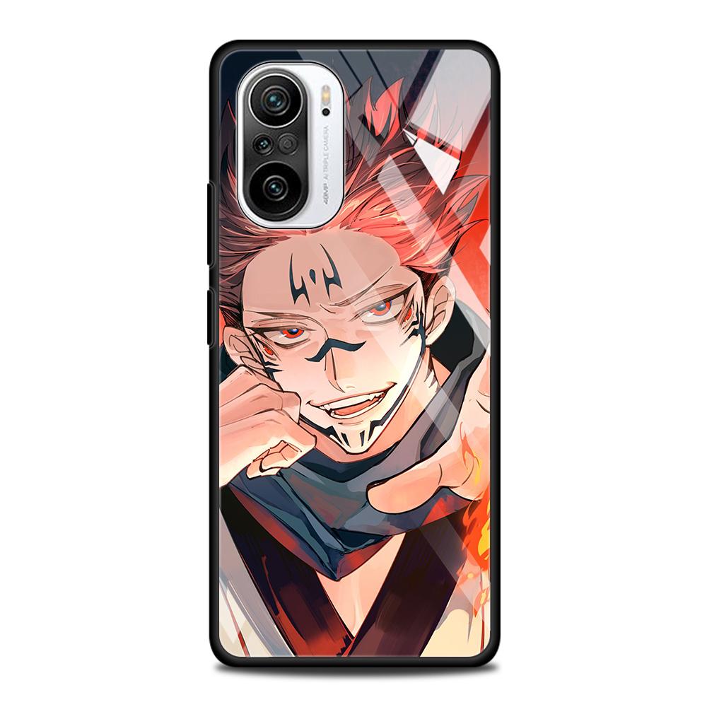 Jujutsu Kaisen Anime Tempered Glass Case Funda For Xiaomi Redmi Note 9S 10 11 9 8 Pro 10S 8T 9T 9A 9C K40 Back Shell Cover Coque