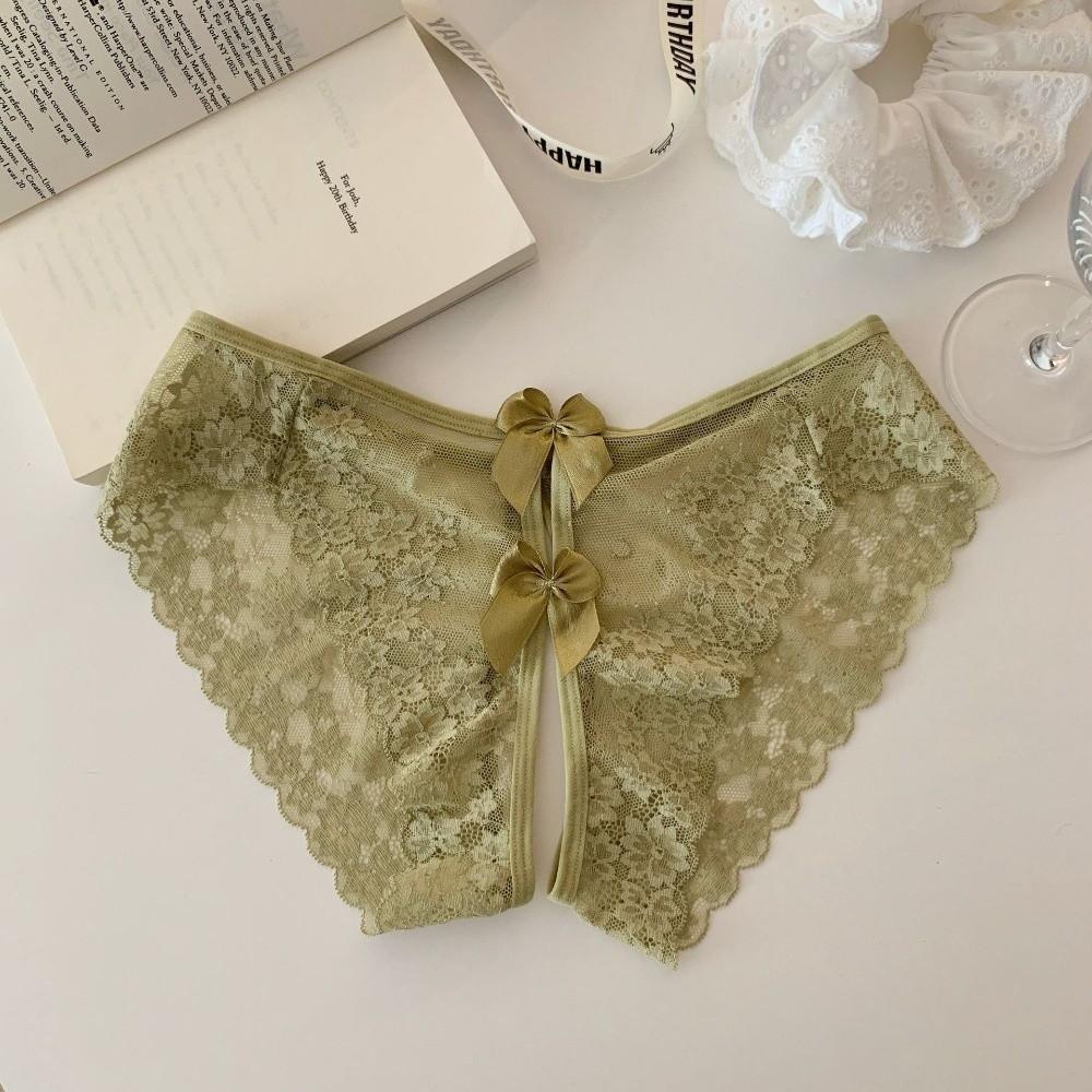 Hollow Bow Mesh Lace Panties Floral Lace Underpants See-through Thong Underwear for Women  Hotel