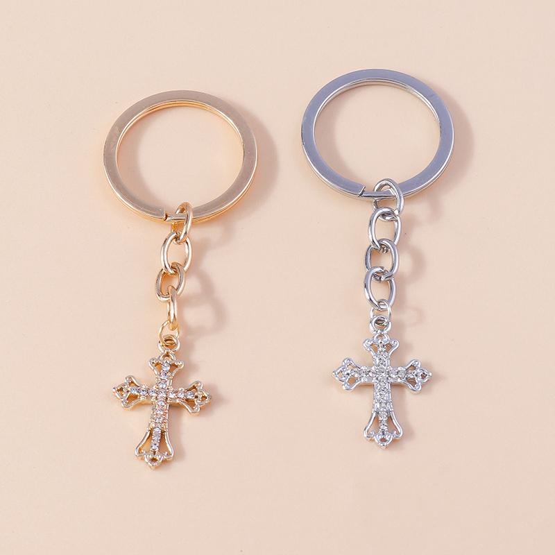 Luxury Rhinestone Crystal Cross Keychain Religious Key Ring Pendants for Key Holder Women Girls Handbag Charms DIY Jewelry Gifts