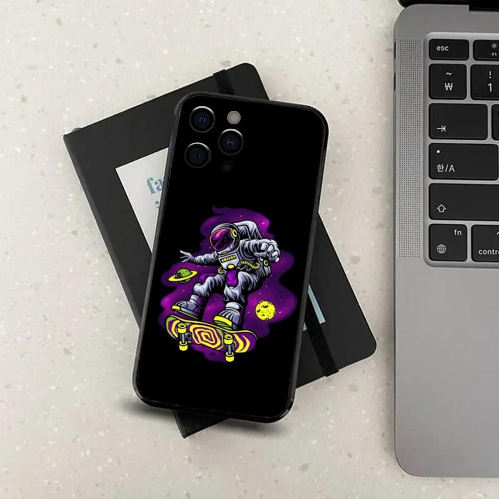 Space Astronaut Cartoon Phone Case For Apple iPhone 15,14,13,12,11,Pro,X,XS,Max,XR,Plus,Mini Soft Black Cover
