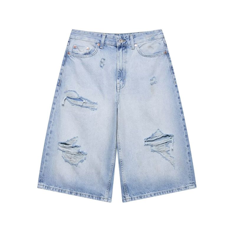 

Kaslead Новое поступление Женская одежда Модный стиль Легче всего сочетать Декорация перфорированными отверстиями Средняя посадка Джинсовые повседневные шорты 6045001 Light Blue L