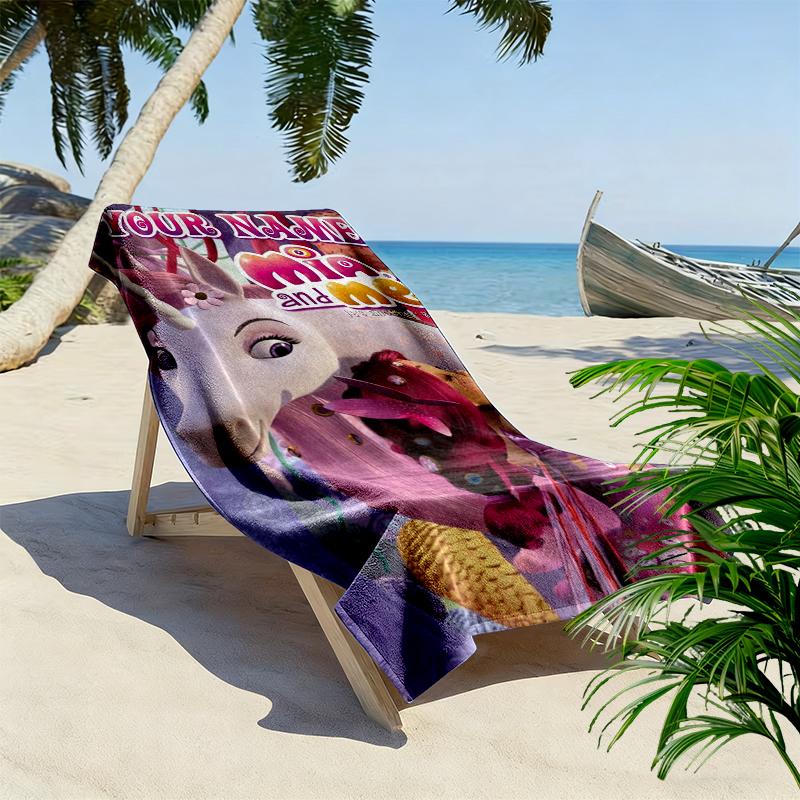 Custom Name Mia and Me Print Beach Towel, Large Soft Quick Dry Towel for Beach Camping Swimming