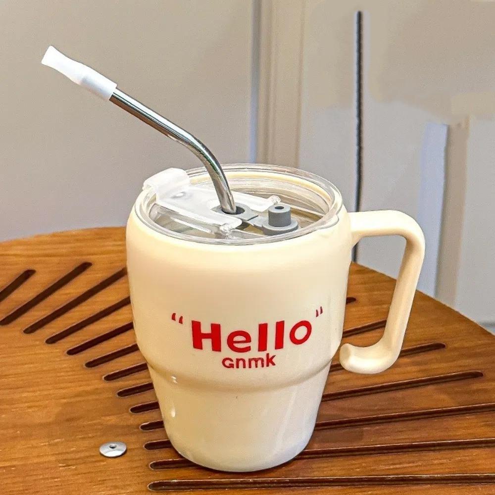 

New 400ml Coffee Mug with Straw and Handlle Double Wall Vacuum Iced Coffee Cup Stainless Steel Insulated Mug Drinkware бежевый