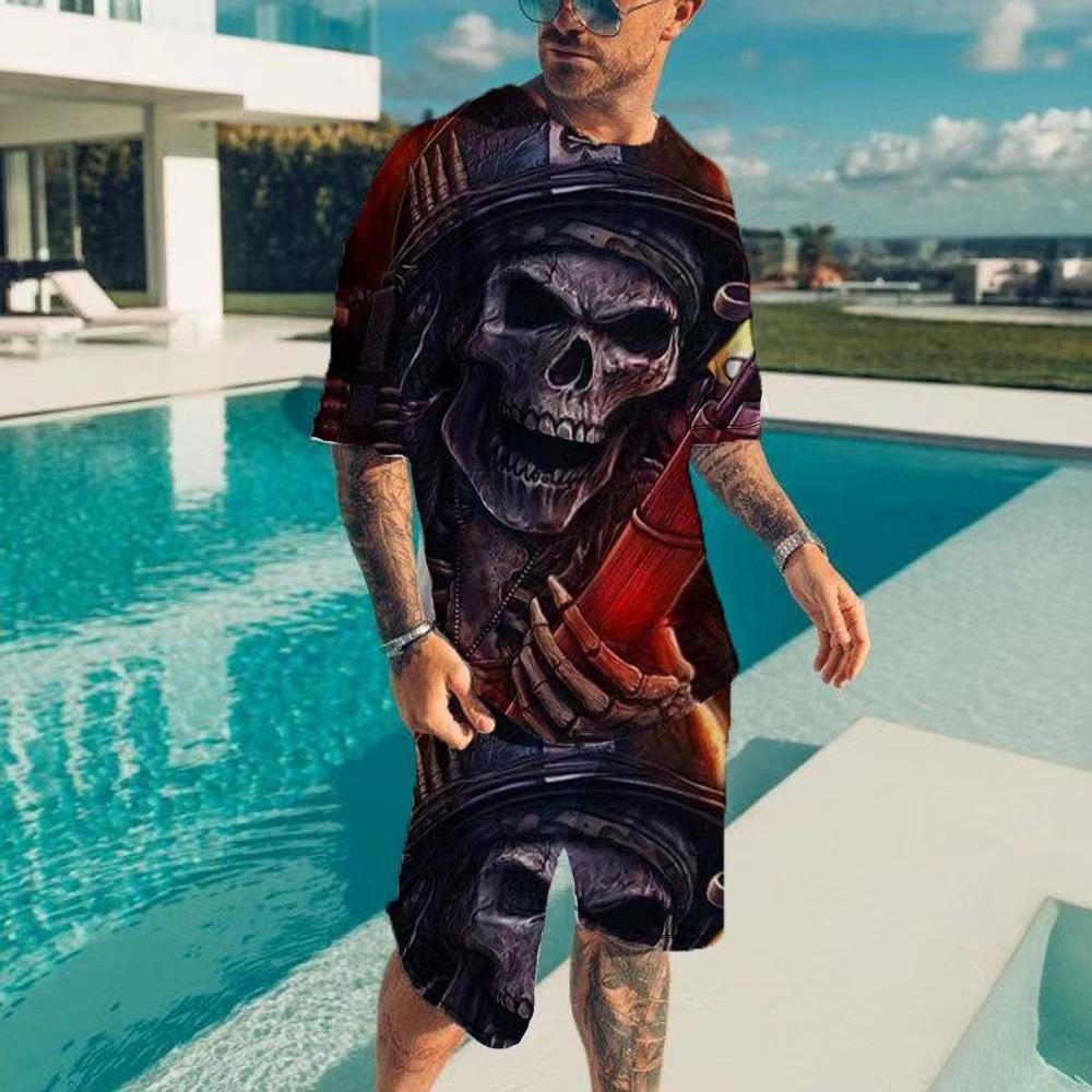 Men's Summer New Casual Set 3D Print Short Sleeve T-Shirt and Shorts Two-Piece Set Latest Outdoor Trend
