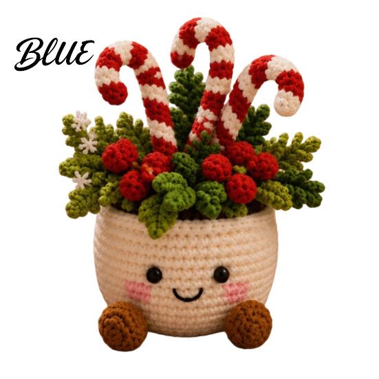 Holiday Gift Ideas for Family Simulated Crochet Christmas Potted Decor, Knitted Mini Artificial Tree Flower Miniature Plants Windowsills Ornament,