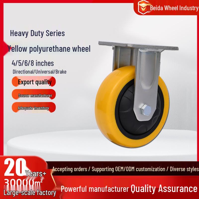 Heavy-Duty Anti-Winding Yellow Polyurethane Caster Wheels 4"-8"