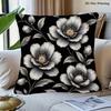 2D Flat 1pc Spring And Summer 2D Flat Throw Pillow Covers In Black And Gray with Floral Design, Featuring a Modern Minimalist Luxurious Monochrome Sty